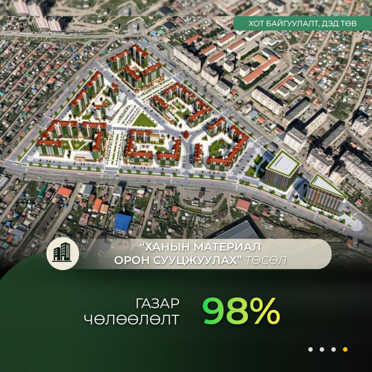 Ханын материал хот орон сууцжуулах төслийн газар чөлөөлөлтийн явц 98 хувьтай үргэлжилж байна